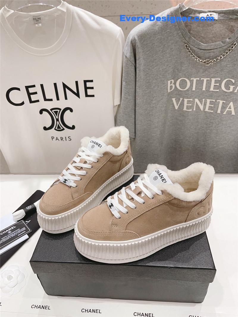 Ch**el suede leather lace-up platform sneakers