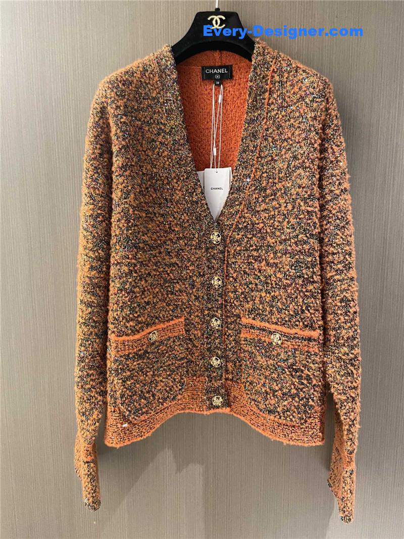 Ch**el orange v-neck blend knit sweater