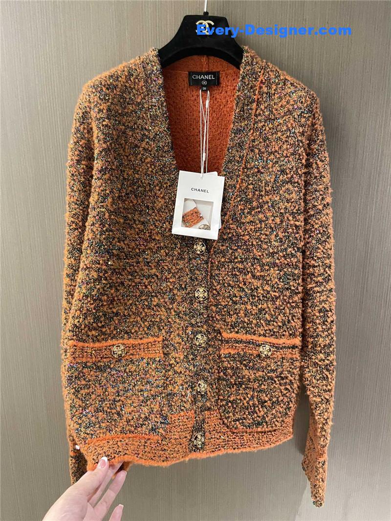 Ch**el orange v-neck blend knit sweater