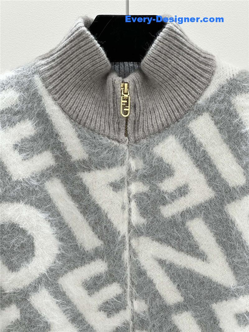 F**di lettering zip-up cardigan grey