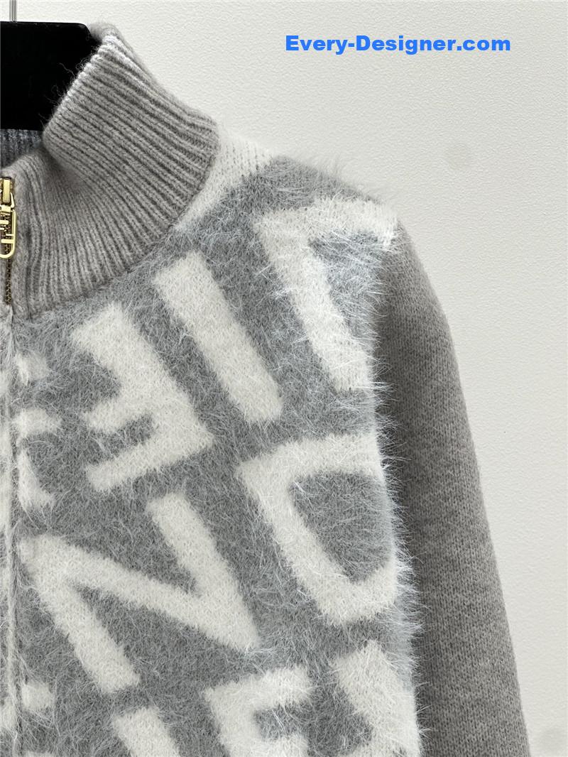 F**di lettering zip-up cardigan grey