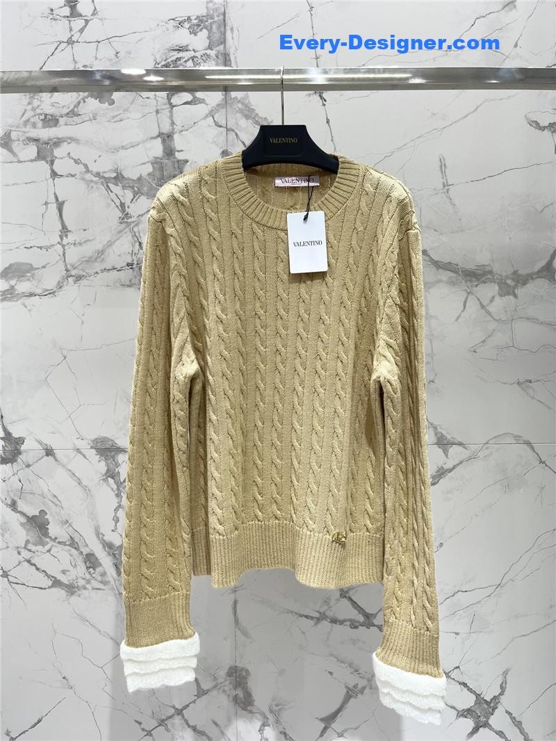 Va1e*ntin0 yellow cable-knit ruffled sweater