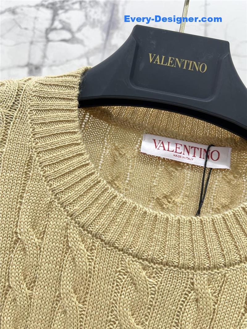 Va1e*ntin0 yellow cable-knit ruffled sweater