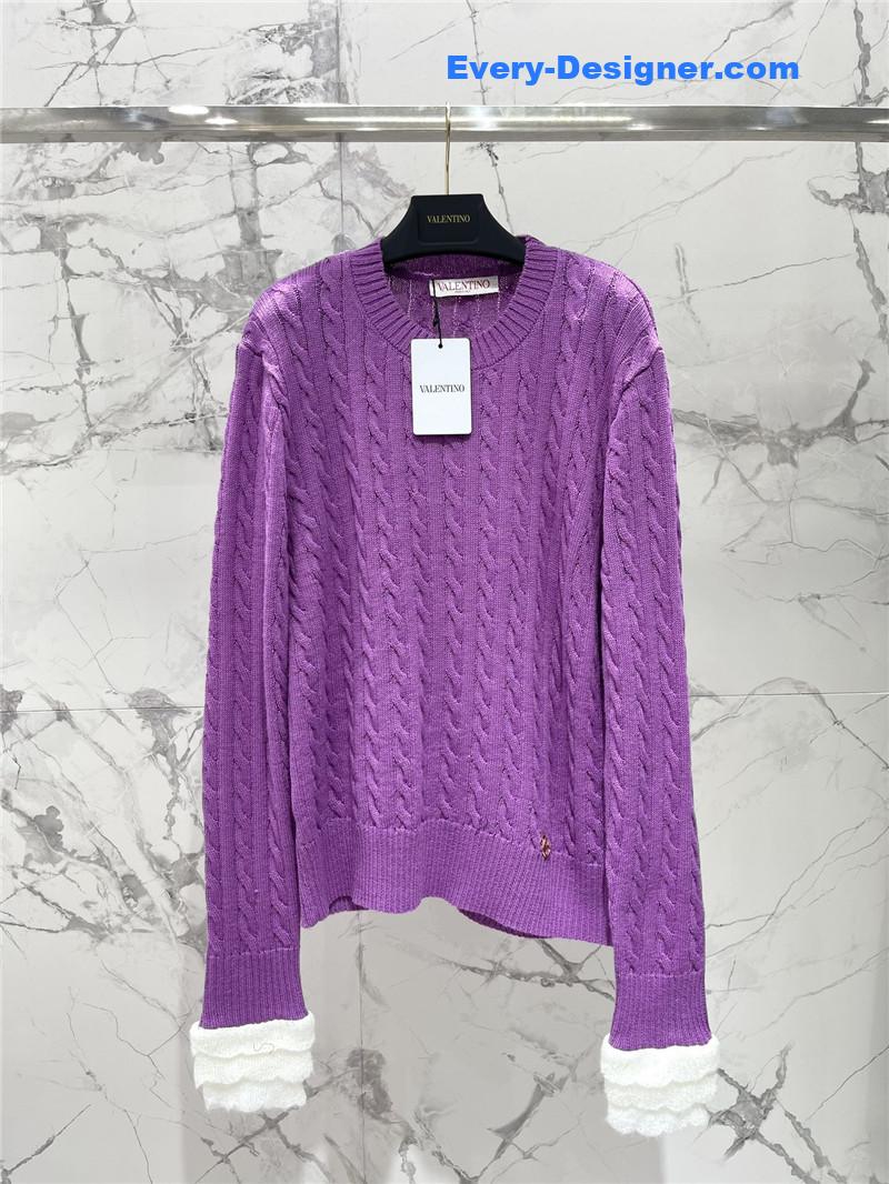 Va1e*ntin0 purple cable-knit ruffled sweater