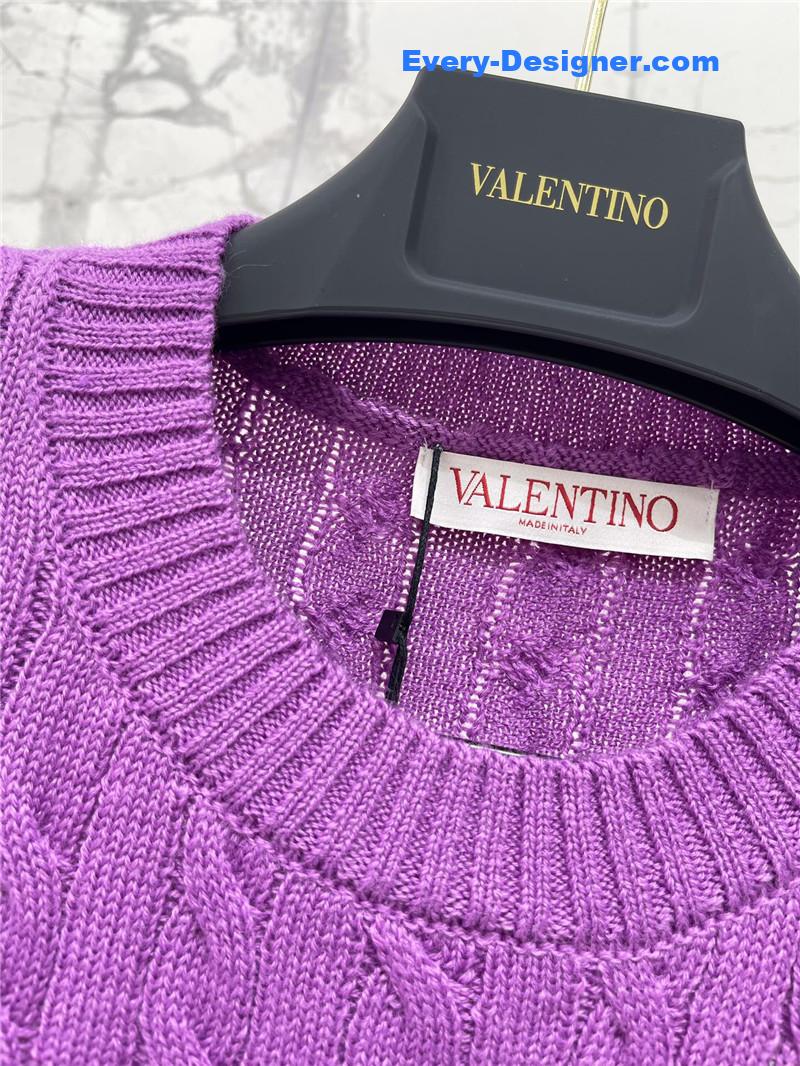 Va1e*ntin0 purple cable-knit ruffled sweater