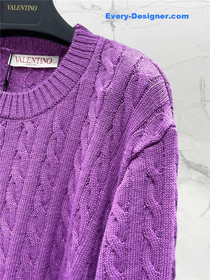 Va1e*ntin0 purple cable-knit ruffled sweater