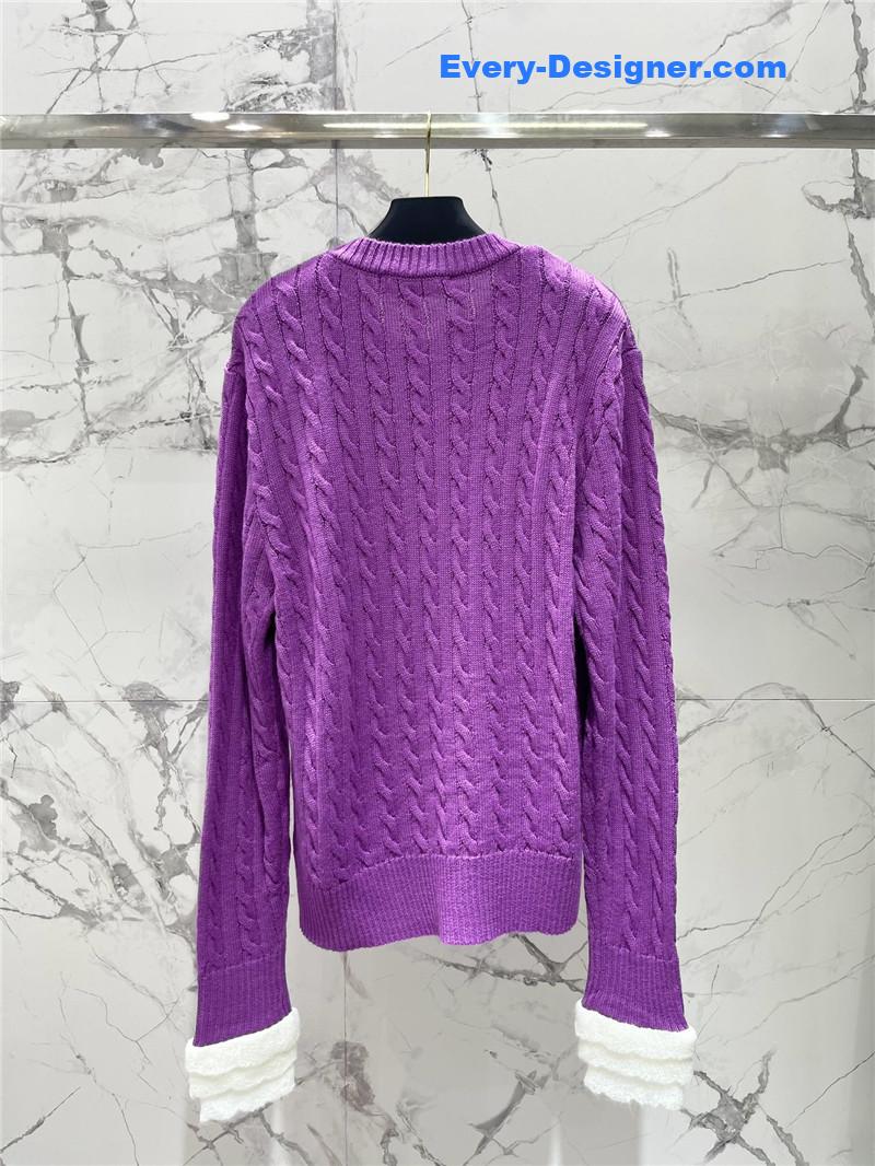 Va1e*ntin0 purple cable-knit ruffled sweater