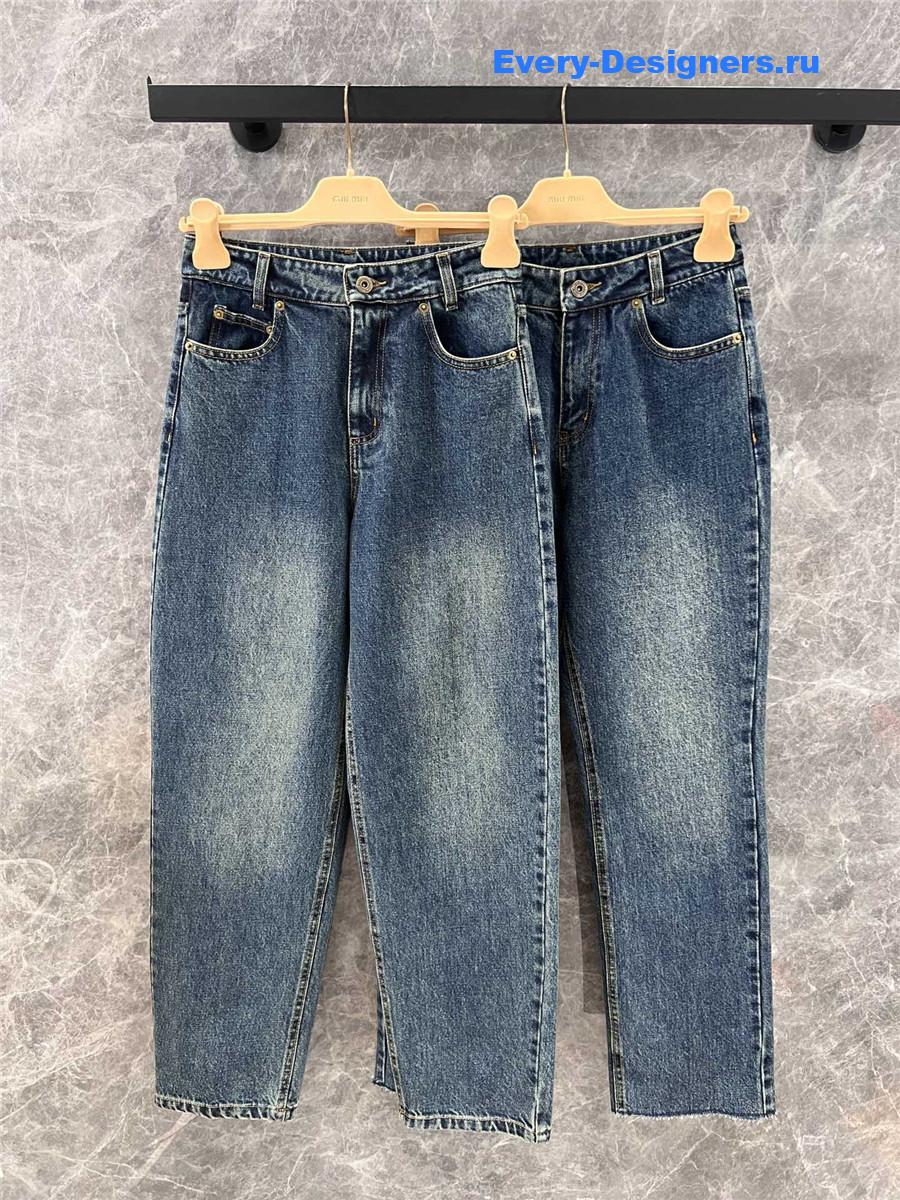M1um1u embroidered raw-edge jeans