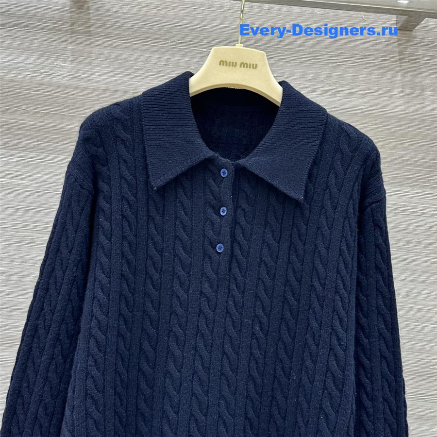 Miu Miu Clinic Knit Polo Shirt Navy