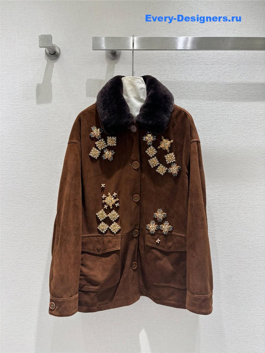 M1um1u rabbit fur lapel coat