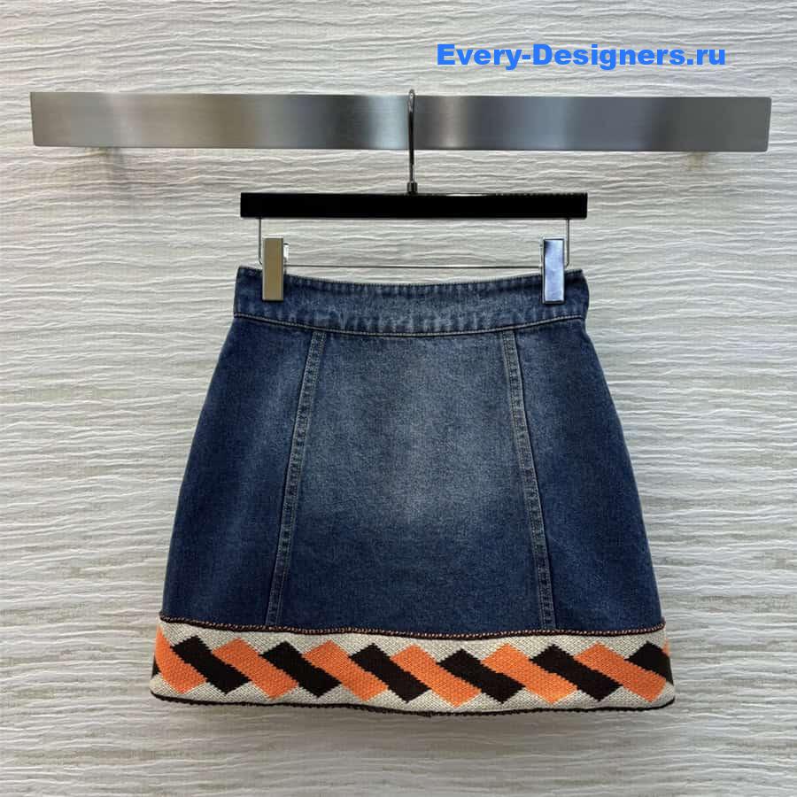 Va1e*ntin0 ribbon embroidered denim skirt