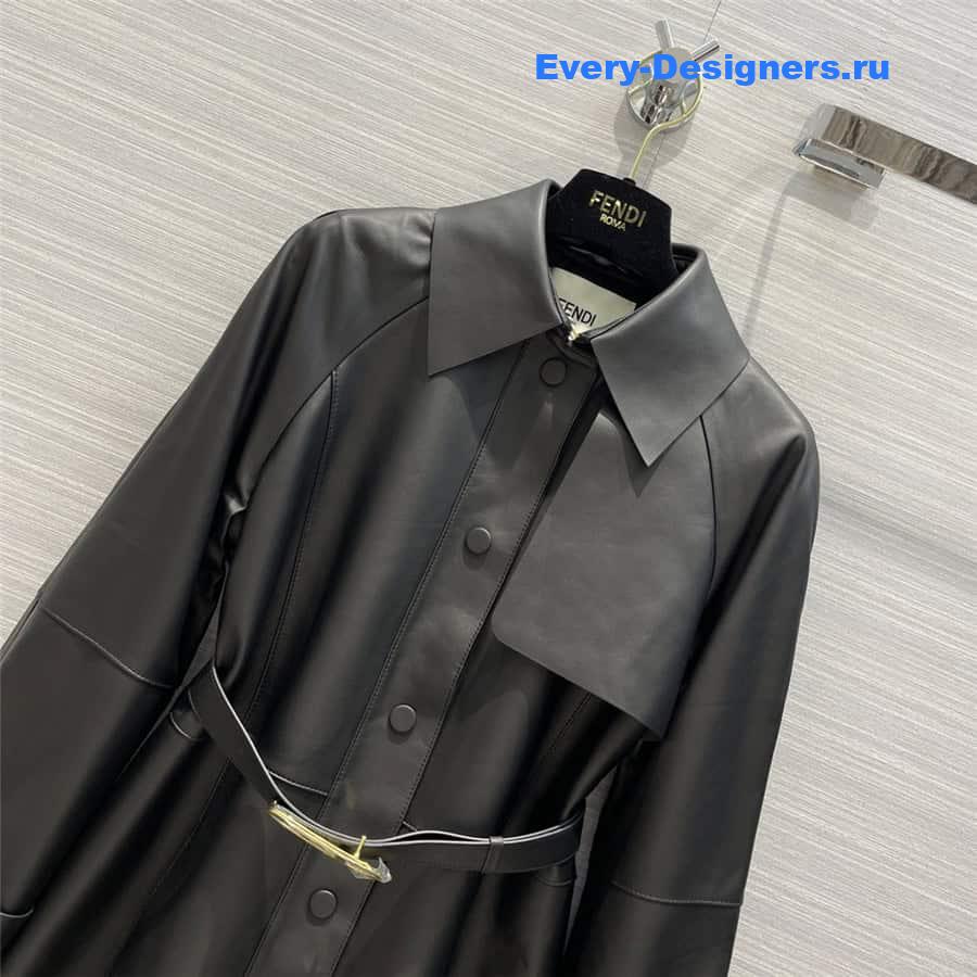 F**di long belted leather trench coat