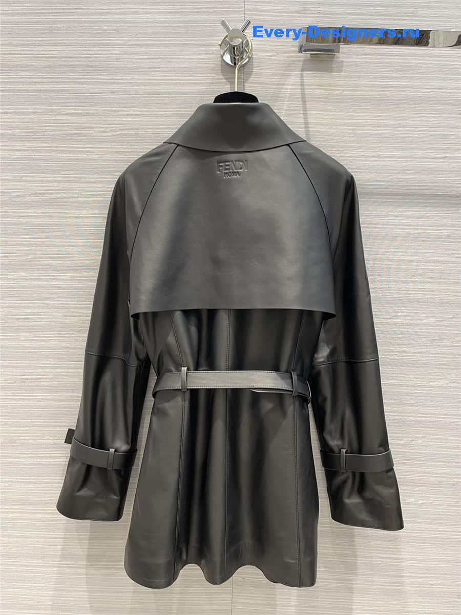 F**di long belted leather trench coat