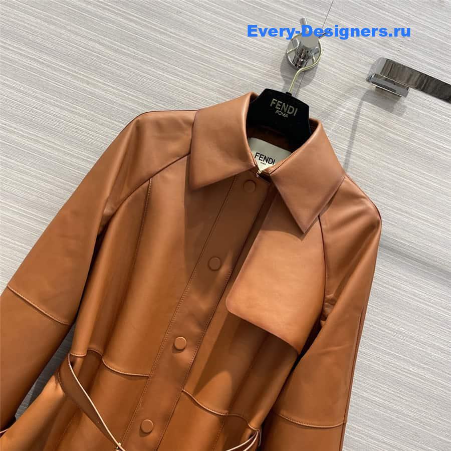 F**di long belted leather trench coat