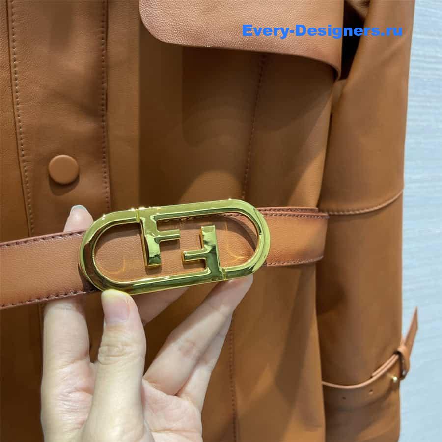 F**di long belted leather trench coat