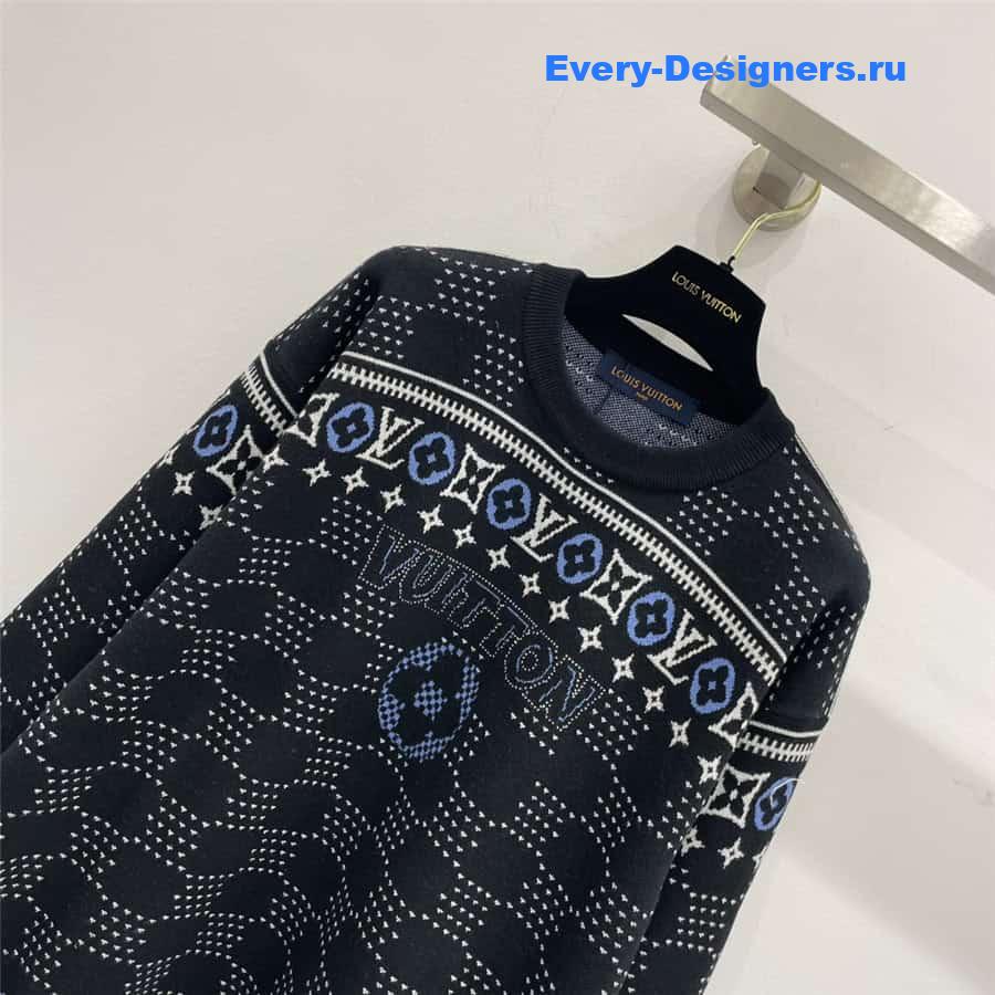 LV Jacquard Wool Sweater in Black