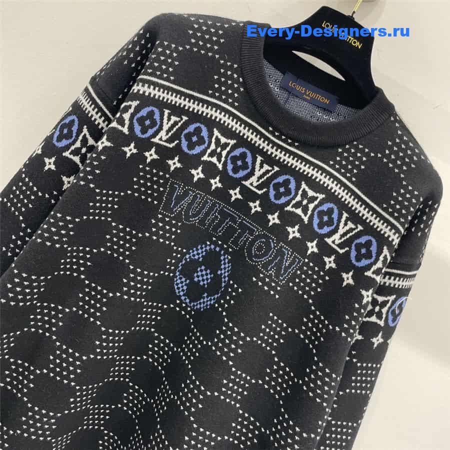 LV Jacquard Wool Sweater in Black