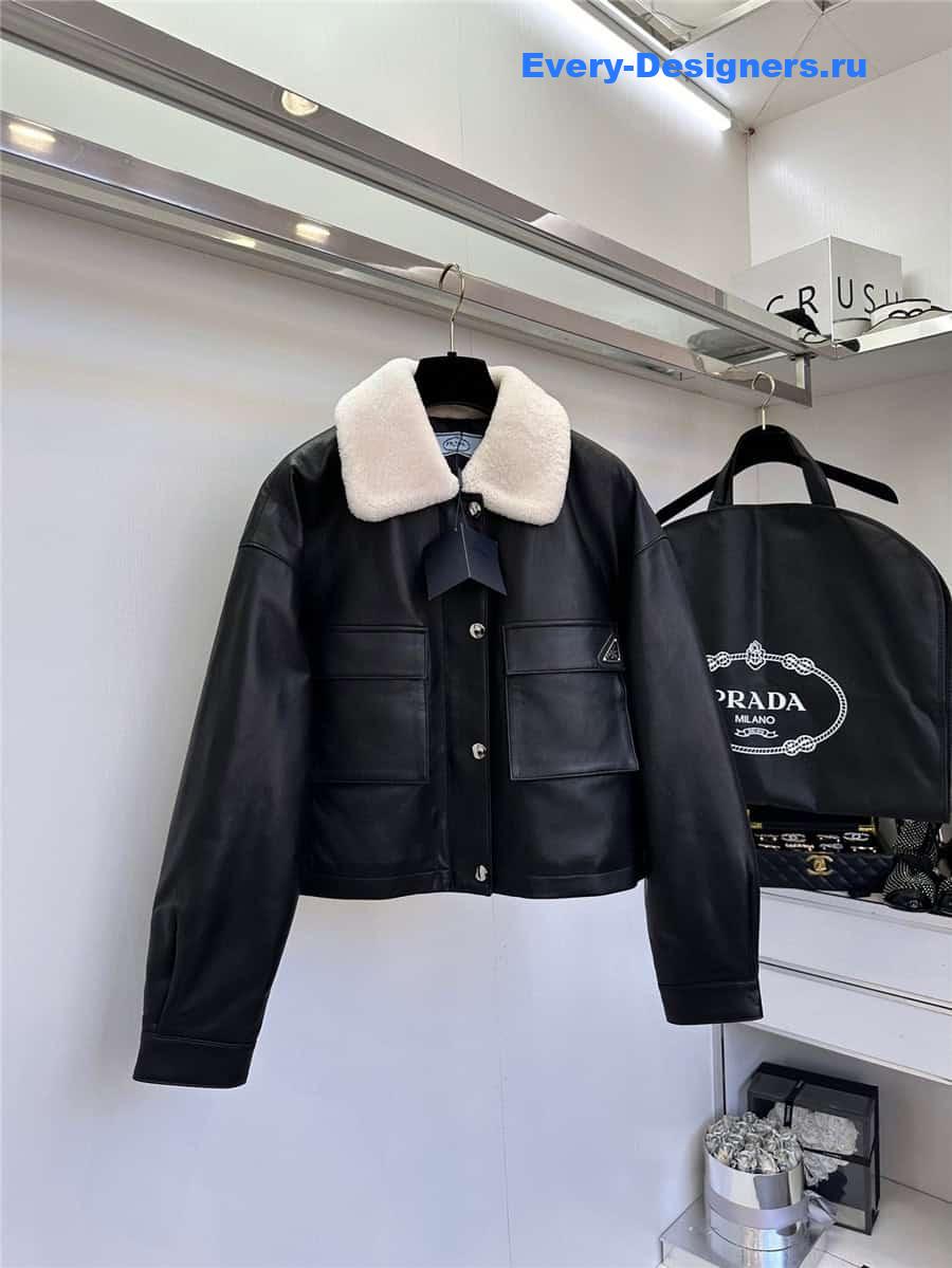 Pra*a lambswool collar quilted flight suit