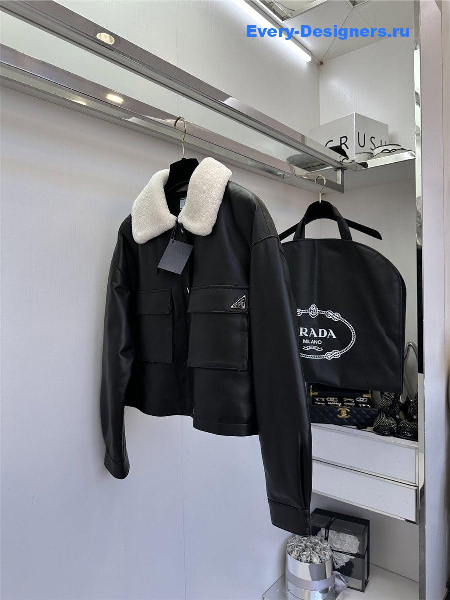 Pra*a lambswool collar quilted flight suit