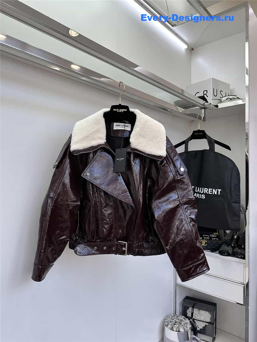 Y51 fur collar leather jacket