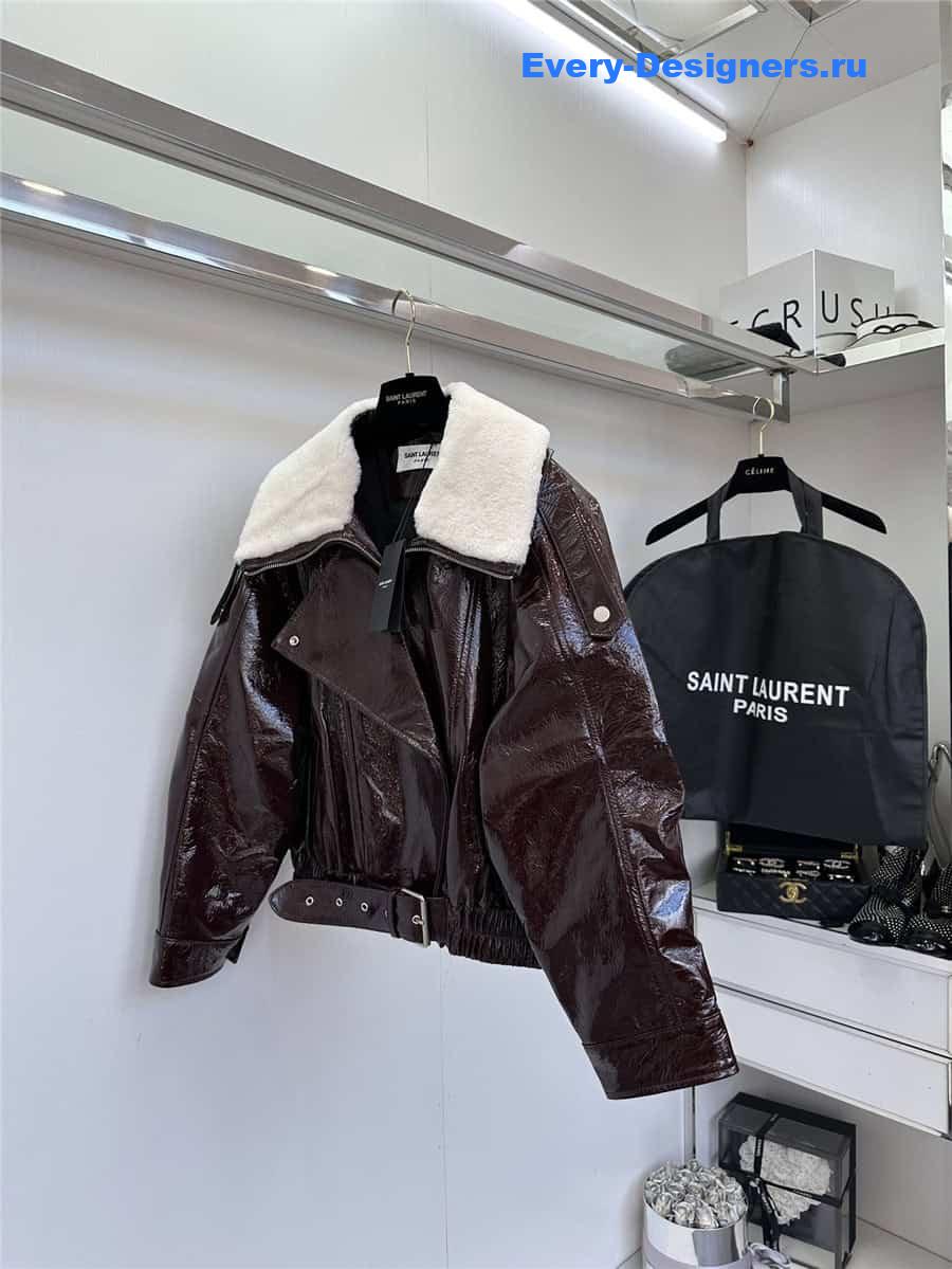 Y51 fur collar leather jacket