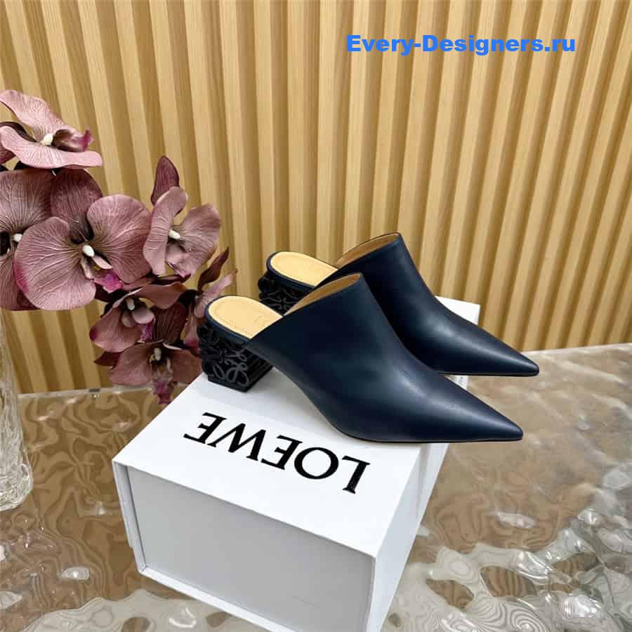 L0ew* anagram heel mules in navy