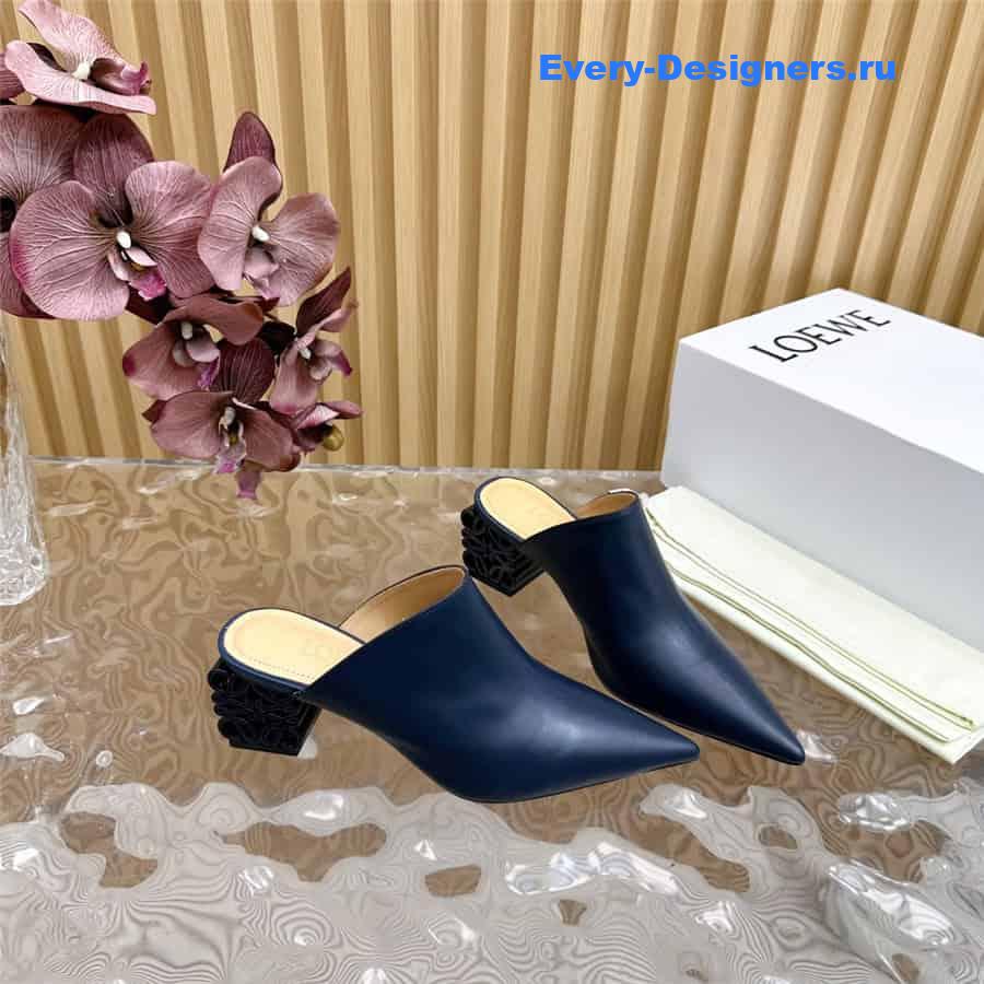 L0ew* anagram heel mules in navy