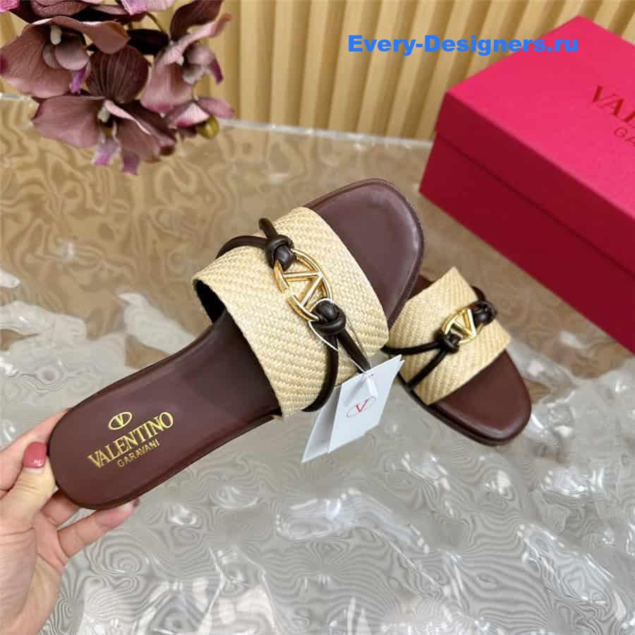 Va1e*ntin0 vlogo brown woven raffia slides