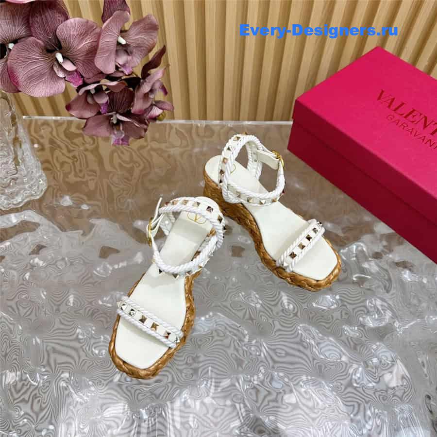 Va1e*ntin0 rockstud white wedge calfskin sandals