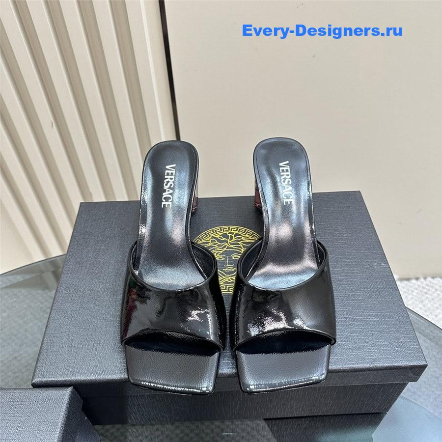 Versace Chunky Perfume Heels Pattern Mules in Black