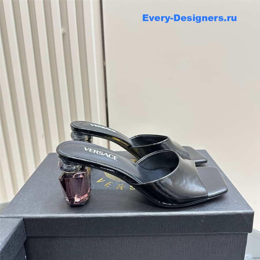 Versace Chunky Perfume Heels Pattern Mules in Black