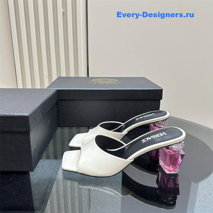 Versace Chunky Perfume Heels Pattern Mules in White