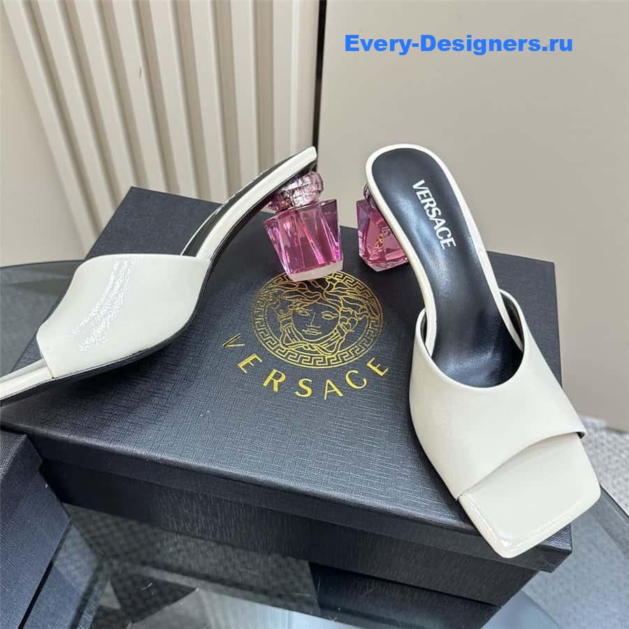 Versace Chunky Perfume Heels Pattern Mules in White