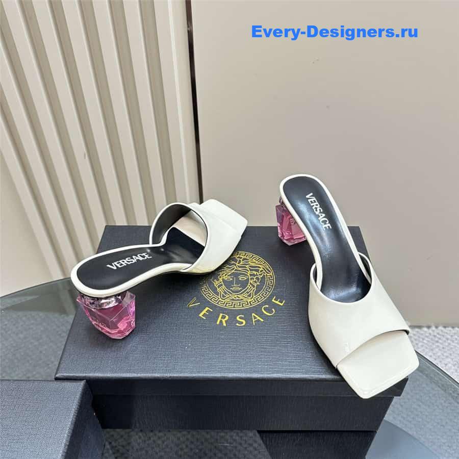 Versace Chunky Perfume Heels Pattern Mules in White