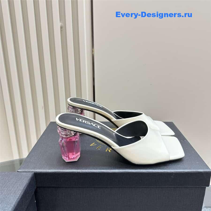 Versace Chunky Perfume Heels Pattern Mules in White