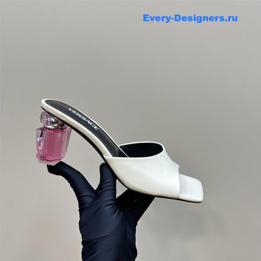 Versace Chunky Perfume Heels Pattern Mules in White