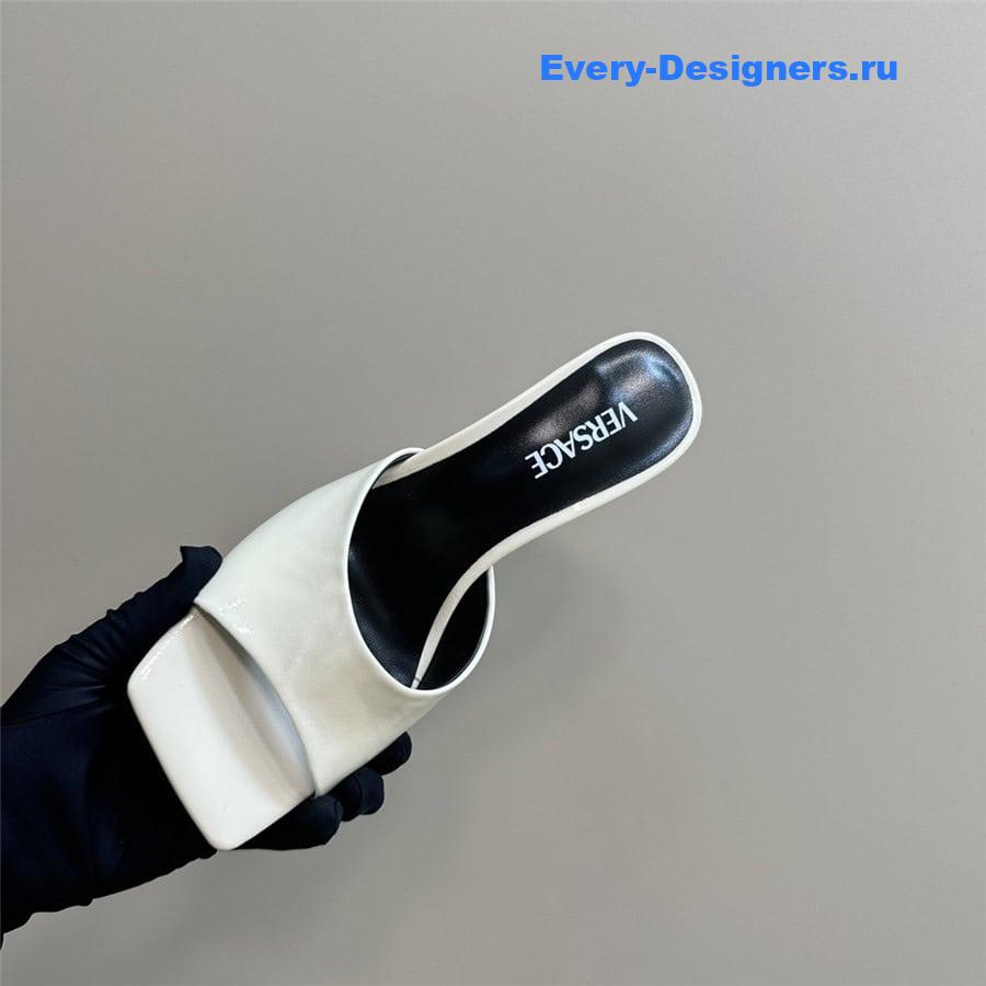 Versace Chunky Perfume Heels Pattern Mules in White