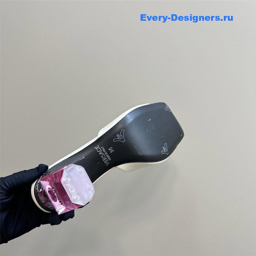 Versace Chunky Perfume Heels Pattern Mules in White