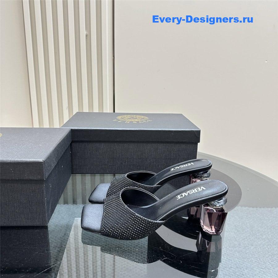 Versace Chunky Crystal Perfume Heels Mules in Black