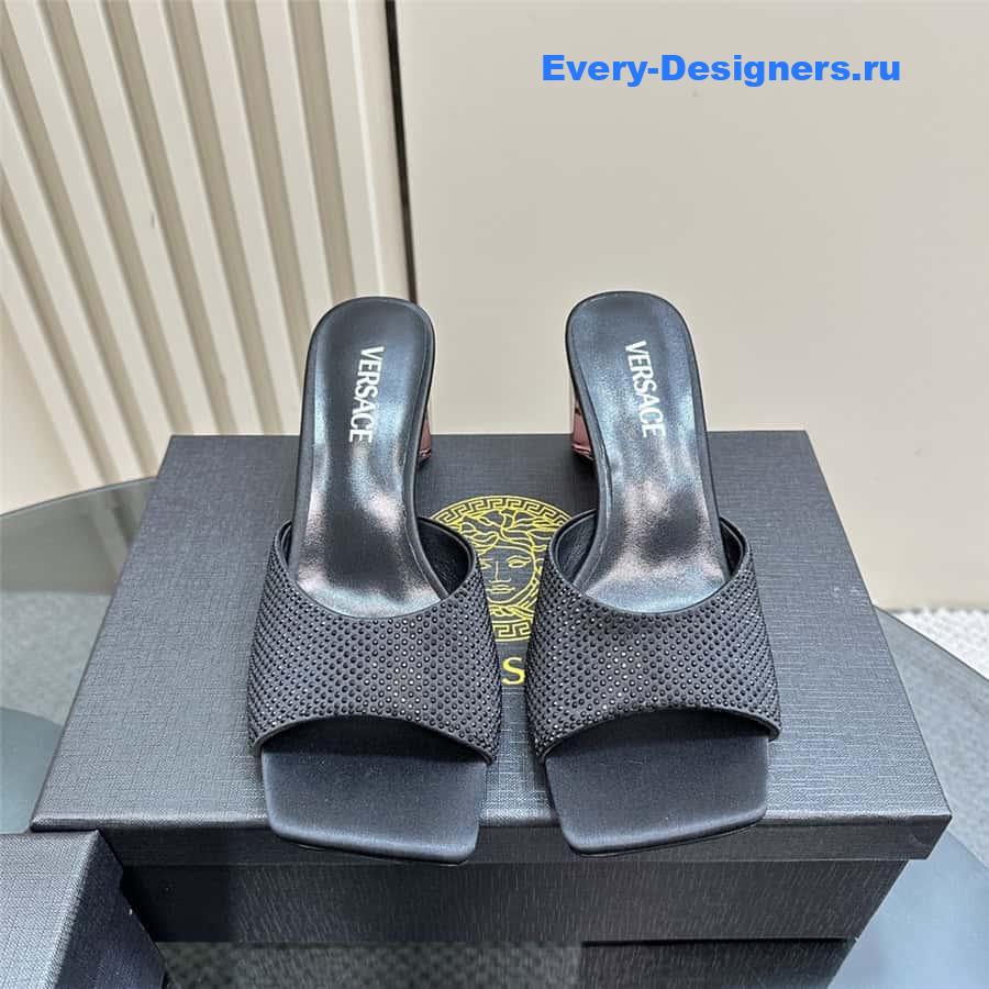 Versace Chunky Crystal Perfume Heels Mules in Black
