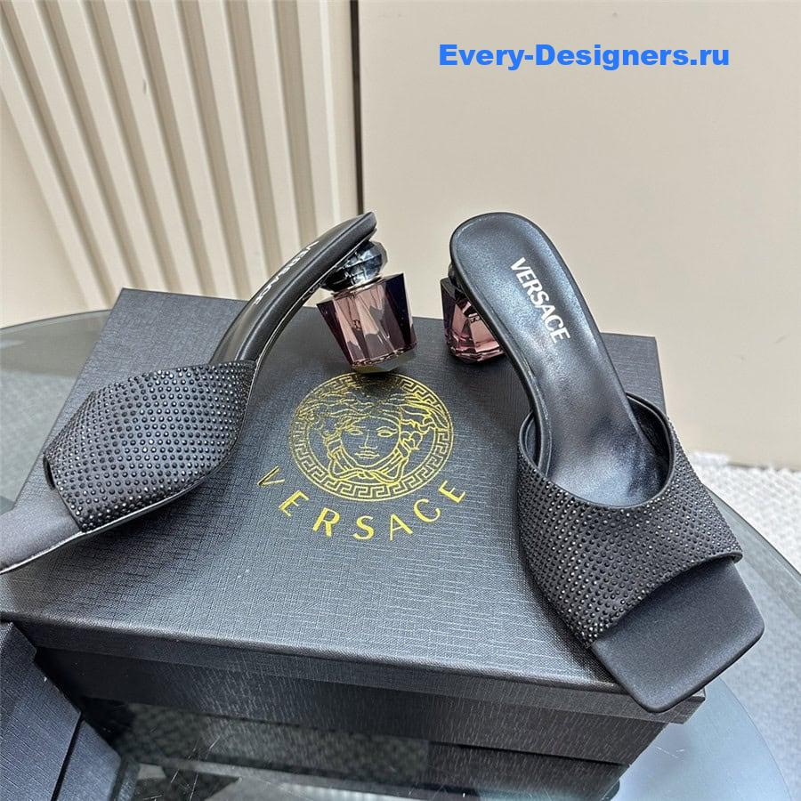 Versace Chunky Crystal Perfume Heels Mules in Black