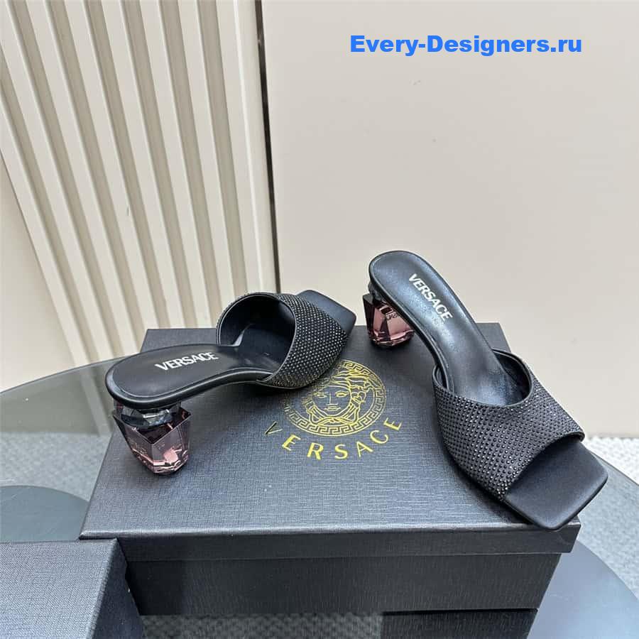 Versace Chunky Crystal Perfume Heels Mules in Black