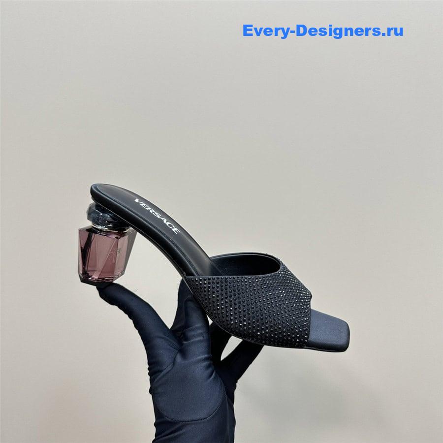 Versace Chunky Crystal Perfume Heels Mules in Black