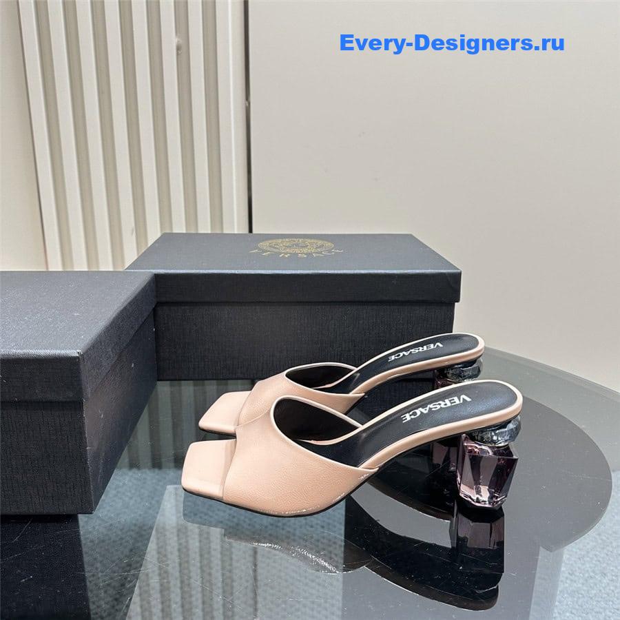 Versace Chunky Perfume Heels Pattern Mules in Nude