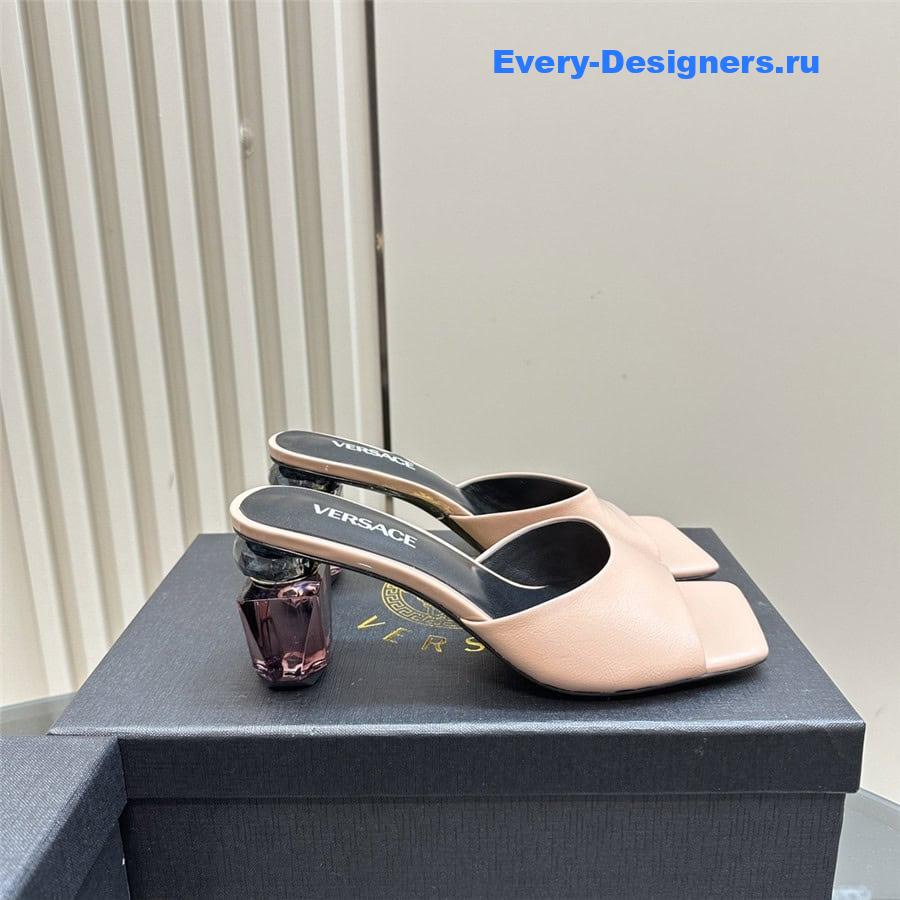 Versace Chunky Perfume Heels Pattern Mules in Nude