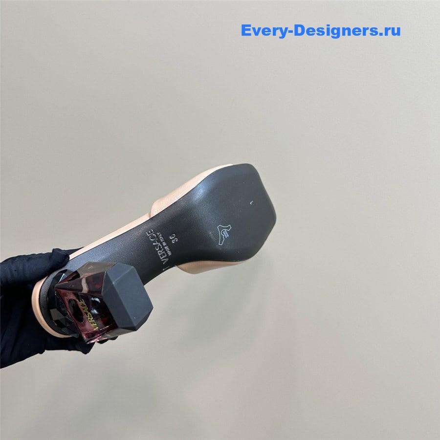 Versace Chunky Perfume Heels Pattern Mules in Nude