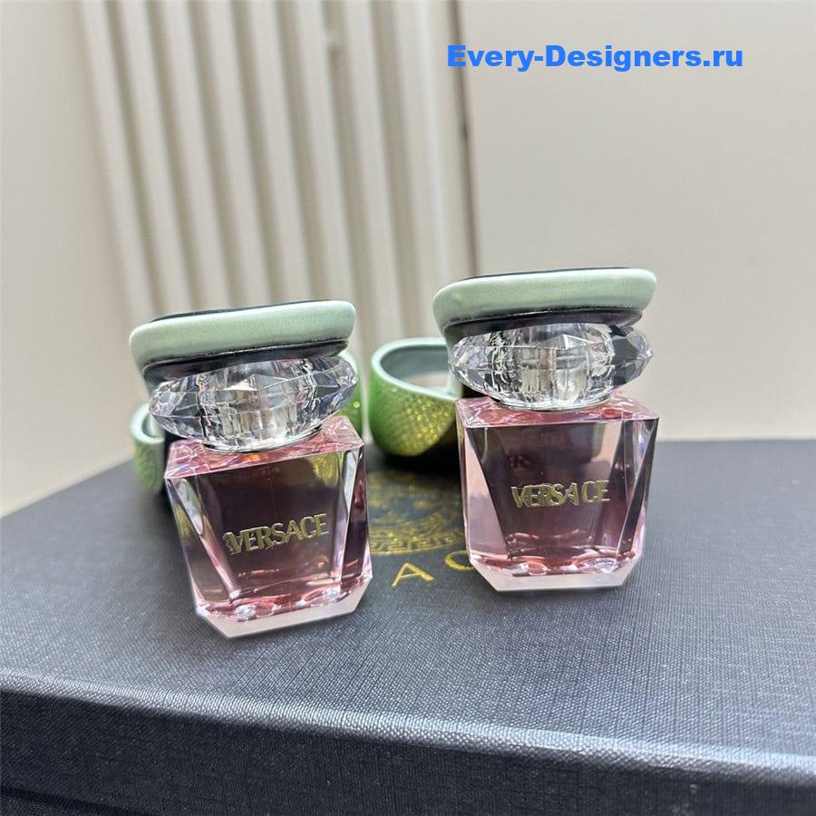 Versace Chunky Crystal Perfume Heels Mules in Mint