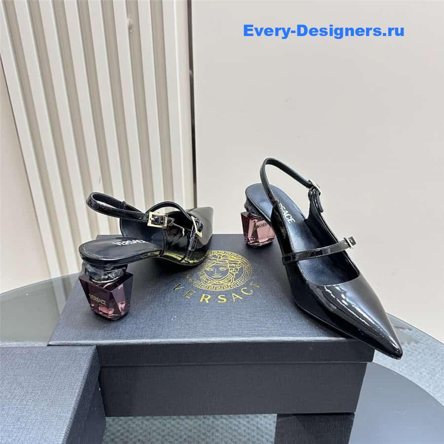 Versace Perfume Heels Black Slingbacks