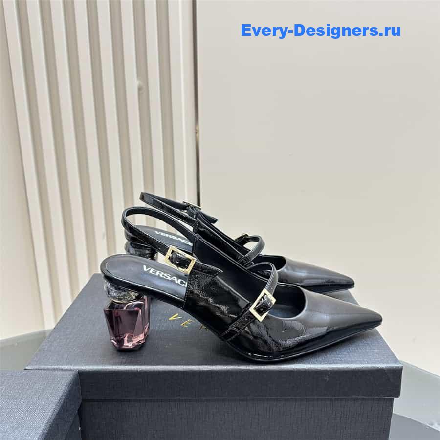 Versace Perfume Heels Black Slingbacks