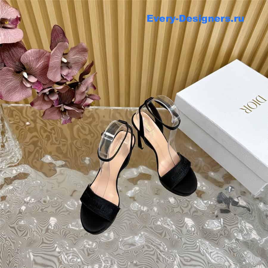 Dway Black Cotton Embroidered Heeled Sandals